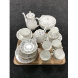A tray of fifty-one pieces of Duchess Tranquillity tea and dinner ware