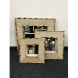 Three square graduated bamboo framed mirrors