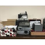 A quantity of projector equipment and accessories including three by Hitachi, Sahara and Infocus,