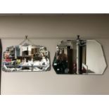 Two frameless bevelled mirrors