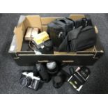 A box of camera bag, Pentax spotmatic camera,