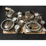 Two trays of seventy pieces of Royal Worcester china tea and dinner ware in silvered finish