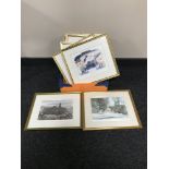 A box of ten gilt framed signed prints - Ashley Jackson, Margaret Chapman,