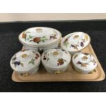 A tray of six Royal Worcester lidded oven dishes together with two Evesham soufle dishes