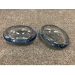 Two Holmegaard Per Lutken blue glass bowls, width 20 cm,