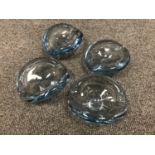 Two Holmegaard Per Lutken blue glass shallow bowls, diameter 15 cm,