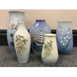 Five assorted Bing & Grondahl Danish vases, largest 21.