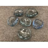 Three Holmegaard Per Lutken blue glass shallow bowls,