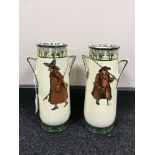 A pair of Royal Doulton Isaac Walton ware twin handled vases