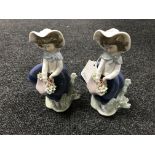 A pair of Lladro figures - Girl with basket of flowers
