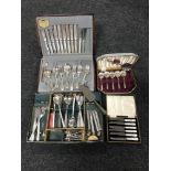 Two boxed Viner's cutlery sets together with a cased set of mother of pearl butter knives,