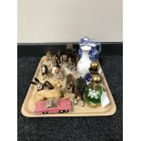 A tray of animal figurines including a John Beswick figure of a Greyhound,