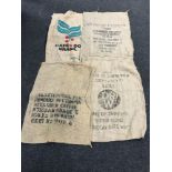 Four industrial hessian coffee sacks