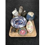 A tray of Beswick cat figure, Beswick pheasant, Wade tortoises, Maling shallow dish,