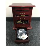 A contemporary jewellery chest fitted with six drawers containing silver and costume jewellery