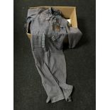 A box of linen, leather flight jacket, set of flying overalls,
