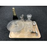 *** Withdrawn *** - A tray of plated basting spoon and ladle, crystal decanter,