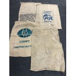 Four industrial hessian coffee sacks