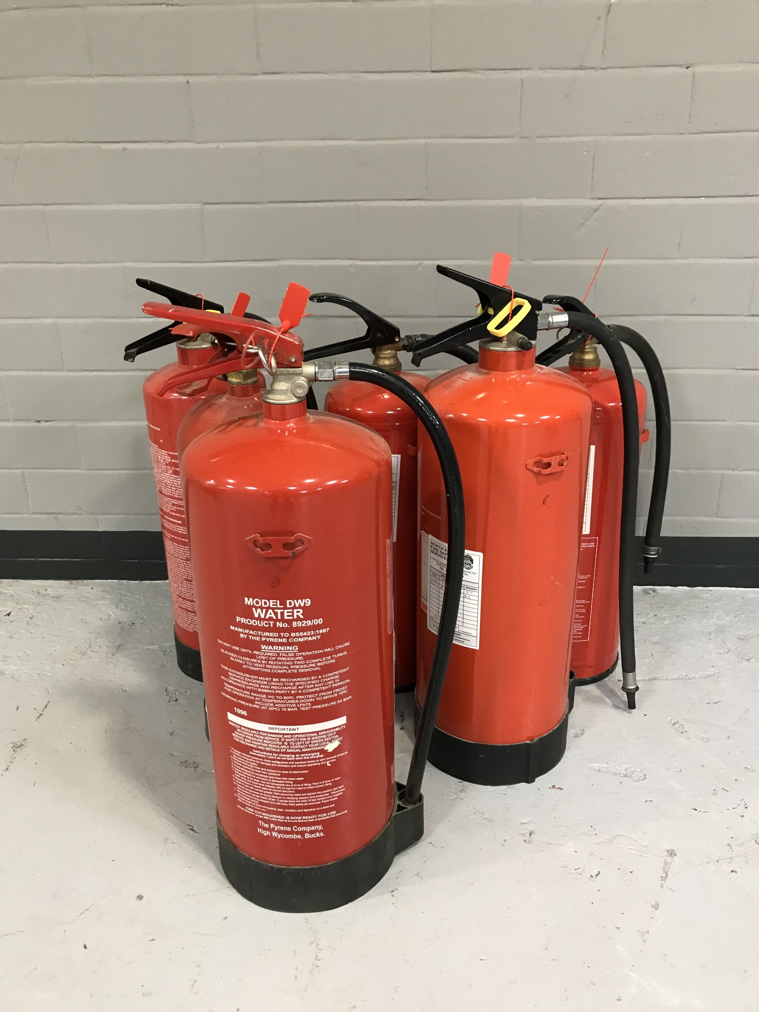 Six fire extinguishers