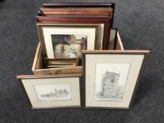A box containing a quantity of assorted framed prints