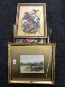 A circa 1900 gilt framed watercolour, rural study, together with two J.M.