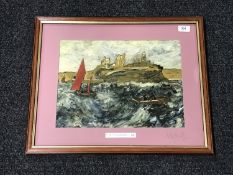 A framed oil, 'Tyne Herring boats', signed A.