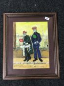 A framed oil, 'balloon sellers', after L.S. Lowry, 1957, signed A.
