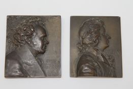 A pair of Franz Stiasny bronze portrait plaques; Franz Schubert and Mozart, each 6.