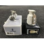 A boxed Lladro figure - kitten with mouse and a boxed Lladro Miniature Collections vase