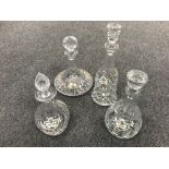 Four lead crystal decanters with labels