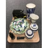 A tray containing a Ringtons tea money box delivery van, Ringtons vase and cup,