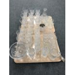 Two trays containing assorted lead crystal drinking glasses together with a lead crystal comport