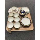A tray containing Coalport china including a Coalport Athlone-Blue thirteen piece coffee set,