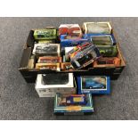 A box containing a quantity of die cast vehicles, Corgi, Matchbox,