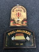 Two wooden relief panels - pool and billiards,