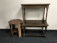 A pair of oak side tables and an octagonal oak table
