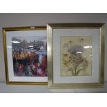 Nine assorted contemporary framed prints and photographs together with two floral framed mirrors