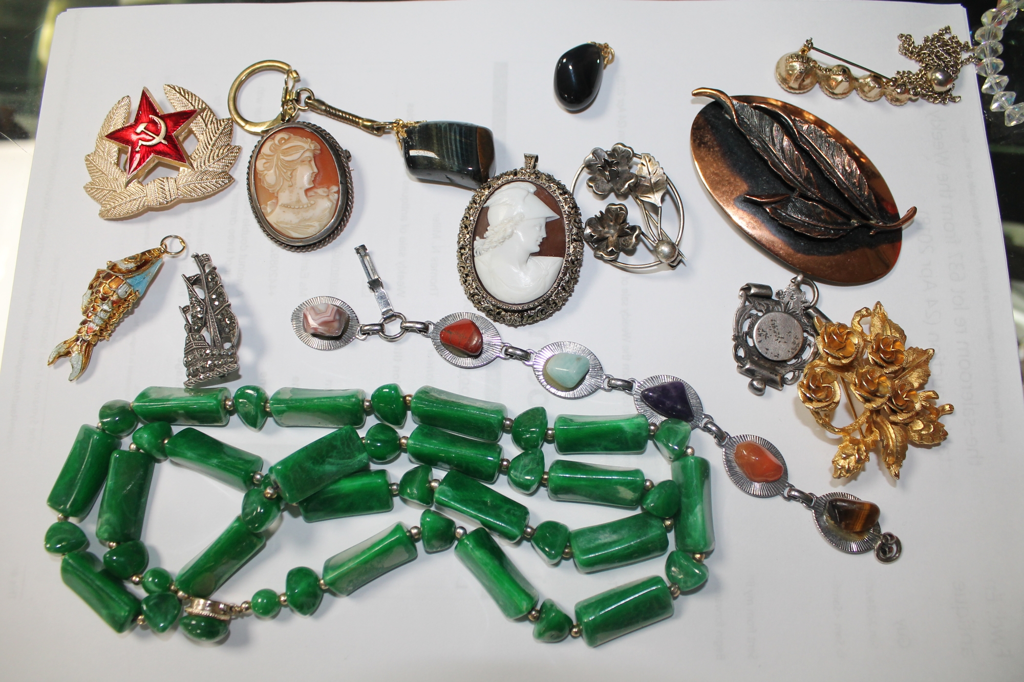 A tin of costume jewellery including silver pieces, - Image 2 of 4