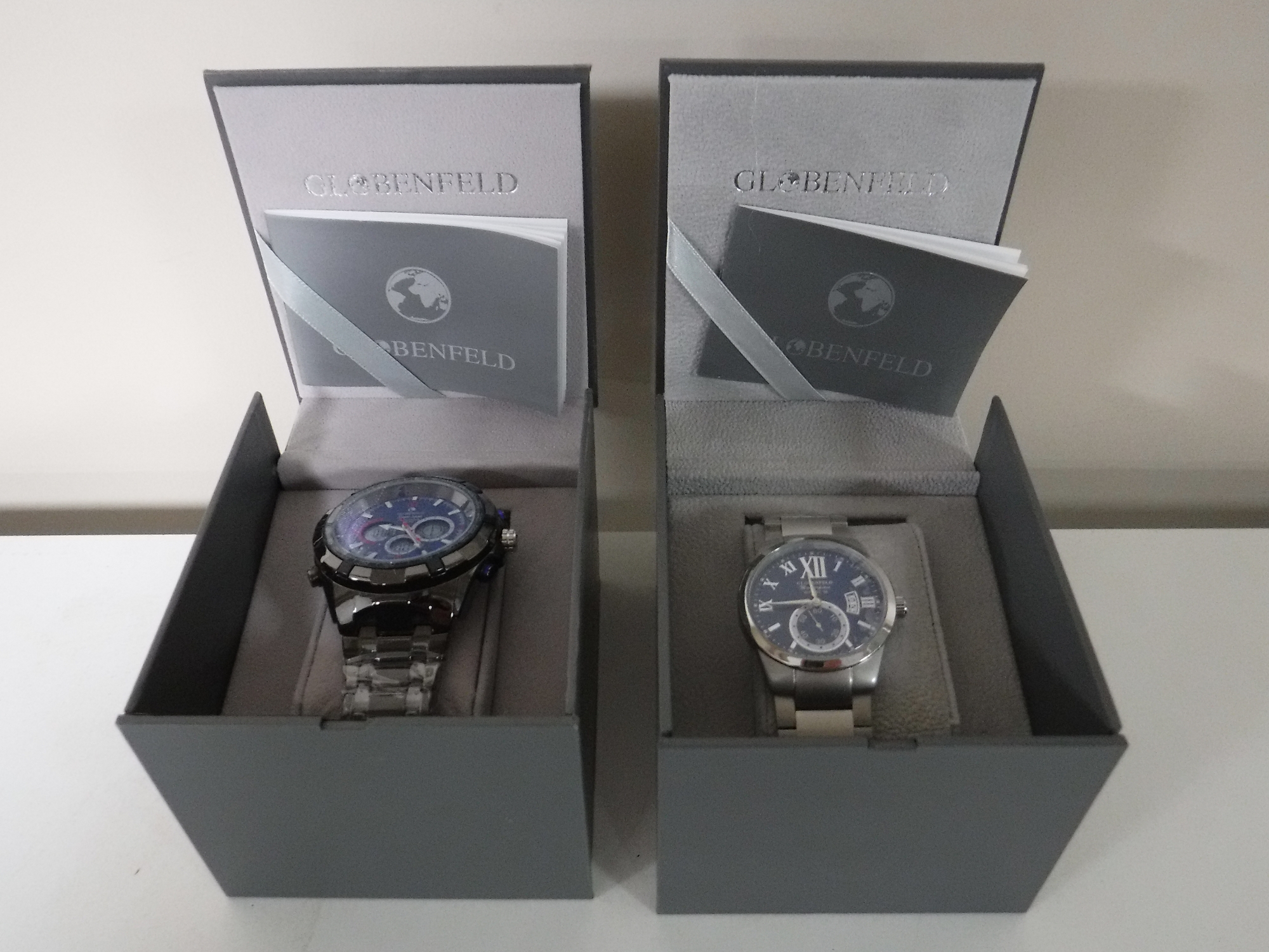 Two boxed gents Globenfeld wrist watches with certificate of authenticity