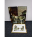A group of late 19th century and later unframed oils including two river/lakeland scenes by J W
