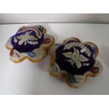 Two hand stitched beadwork footstools