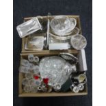 Two boxed of assorted plated ware and glass ware