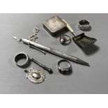 A small collection of silver items to include a continental square box,