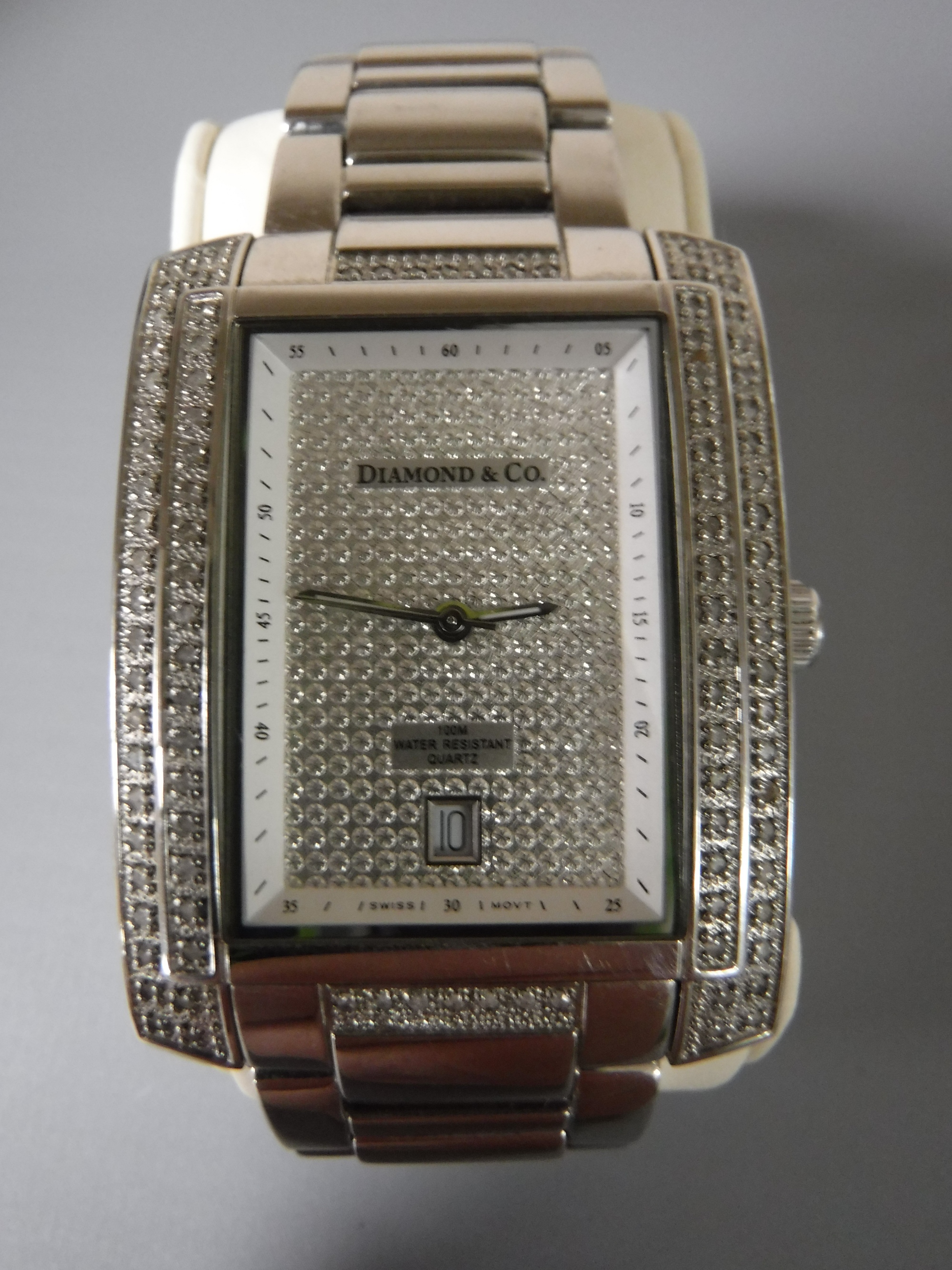 A Gents diamond set stainless-steel wristwatch, signed Diamond & Co, quartz movement, - Image 2 of 2