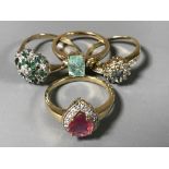 Four 9ct gold diamond set rings, 12g.