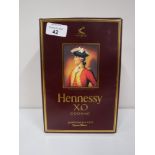 A bottle of Hennessy X.O Cognac, 70 cl, 40% vol, boxed.