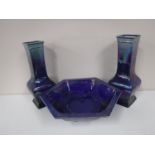 A pair of Shelley square section blue lustre baluster vases,