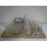 Two trays containing assorted twentieth century cut glass and lead crystal,