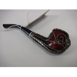 A twentieth century pipe with filigree metal work decoration