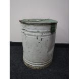 A vintage metal flour bin